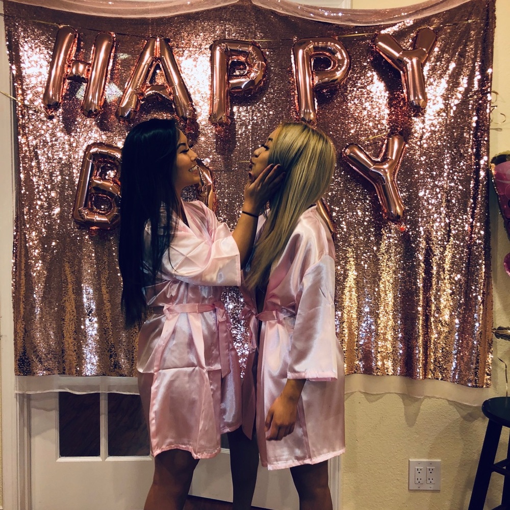 satin pink robe